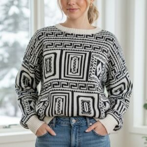 Baggy Sweater 80s 90s VTG Geometric Dad Grandpacore Size Large Cozycore Vintage